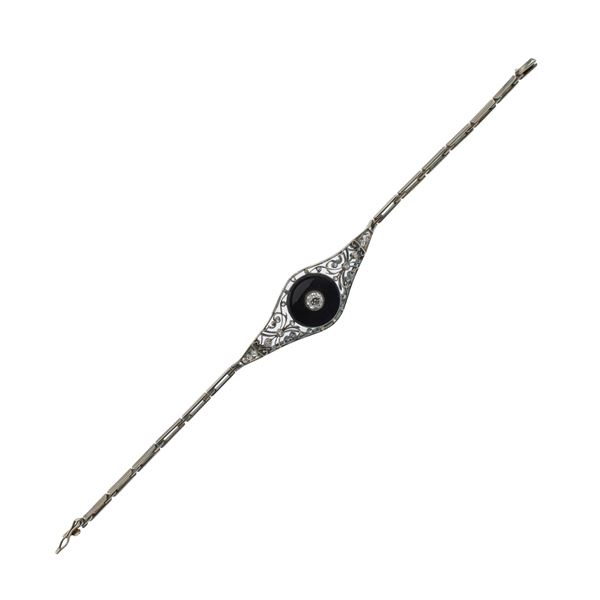 Antico bracciale in platino onice nero e diamante