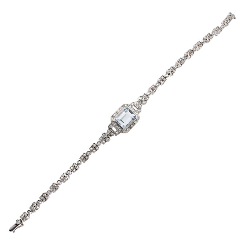 Bracciale in Oro Bianco 18kt Acquamarina e Diamanti
