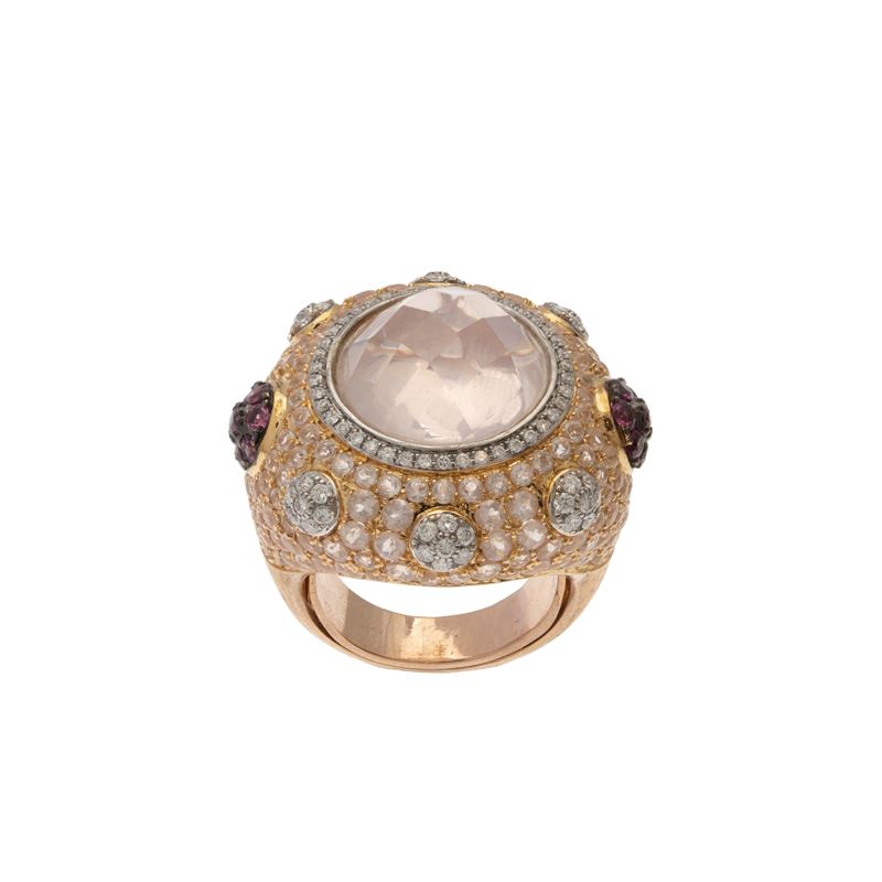 Anello in Oro Rosa 18kt Quarzo Rosa Sfaccettato