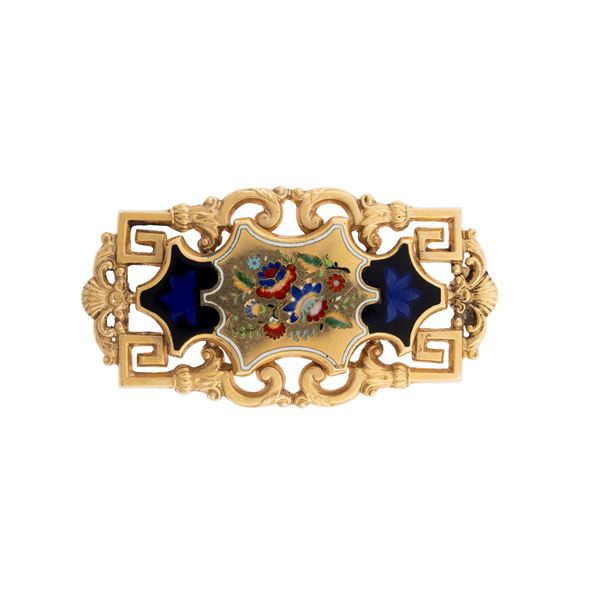 Antica spilla in oro basso e smalto policromo  (primi '900)  - Asta Gioielli Orologi Bijoux Vintage Web Only - Colasanti Casa d'Aste