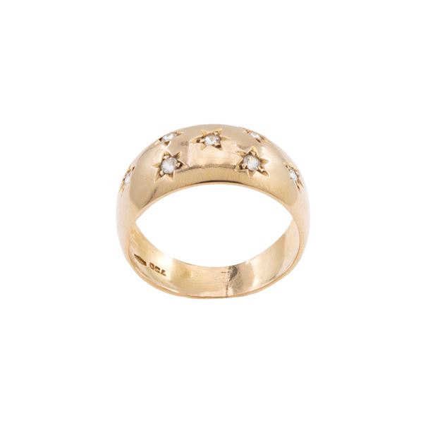 Anello a fascia in oro giallo 18kt e rose di diamante