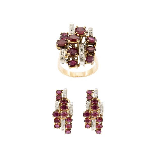 Parure composta da anello e orecchini a lobo  (anni 50/60)  - Asta Gioielli Orologi Bijoux Vintage Web Only - Colasanti Casa d'Aste