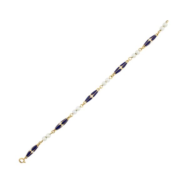 Bracciale in oro giallo 18kt smalto policromo e perle coltivate