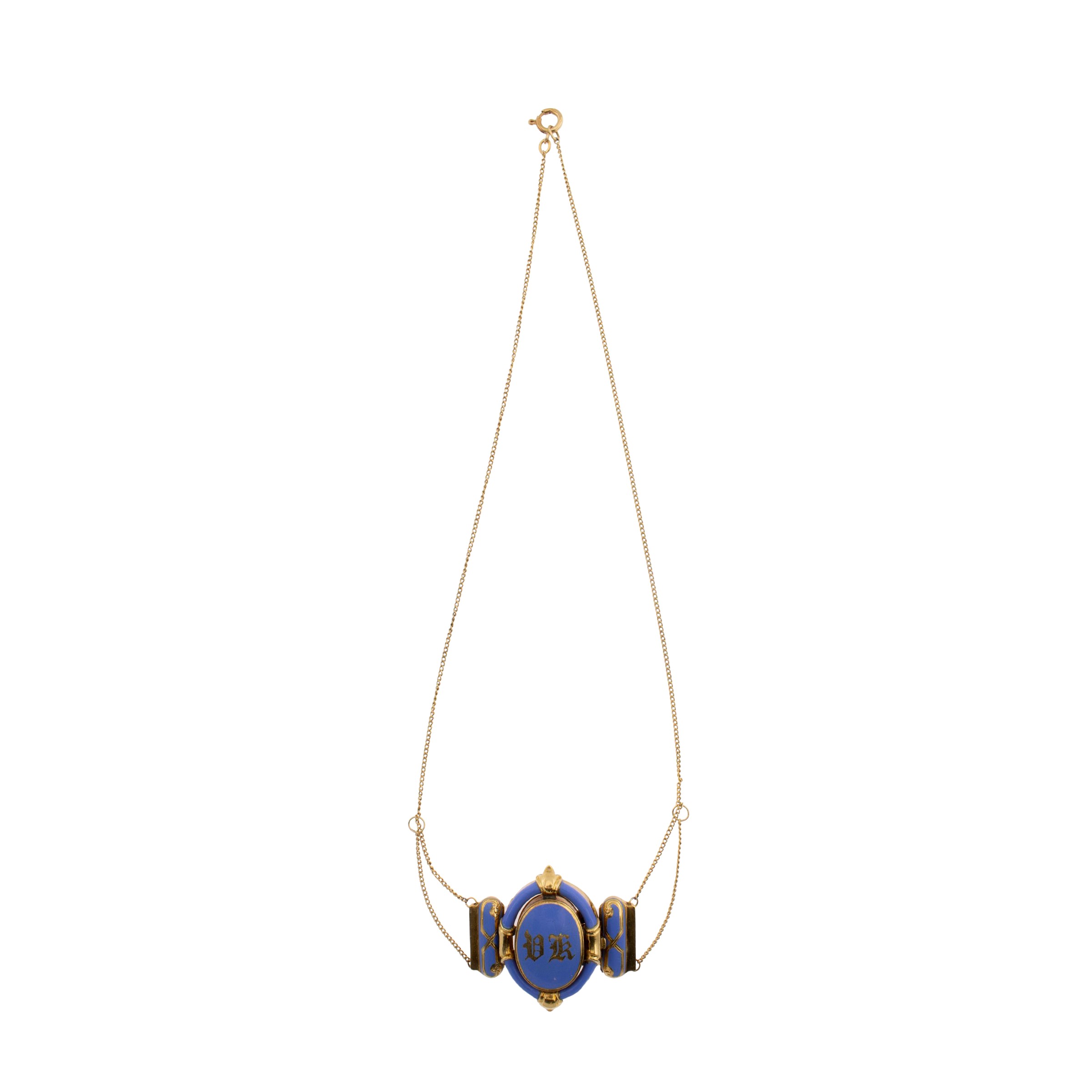Antica collana in oro giallo 18kt e centrale decorato con smalto policromo