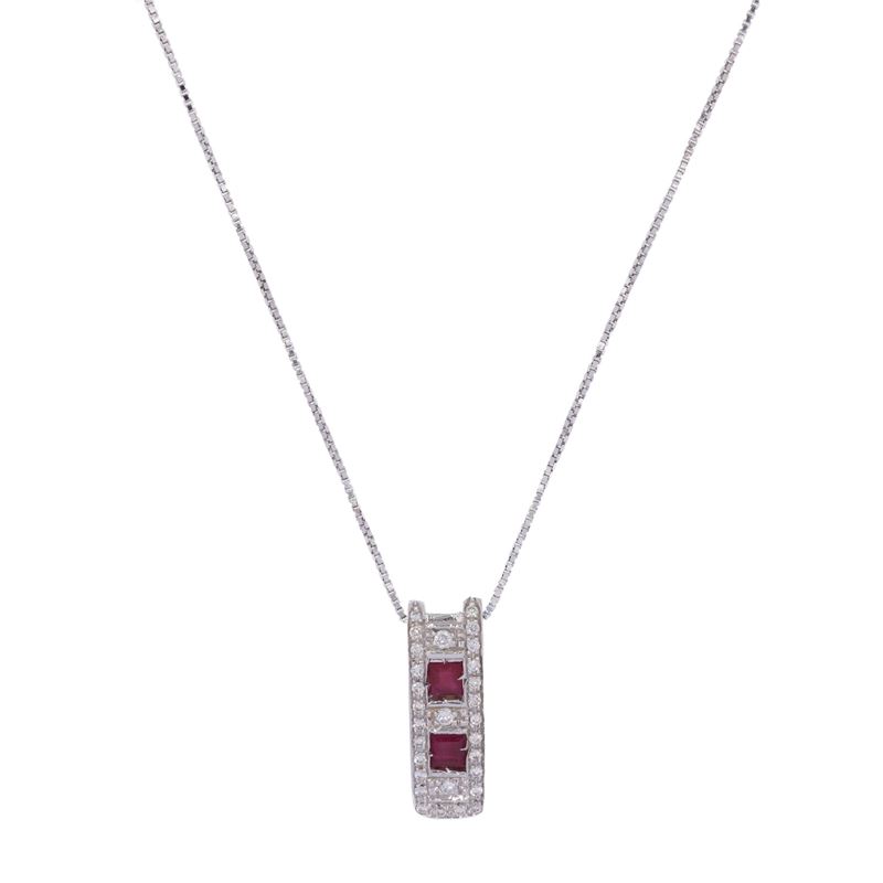 Collana con Pendente in Oro Bianco 18kt Diamanti e Rubini