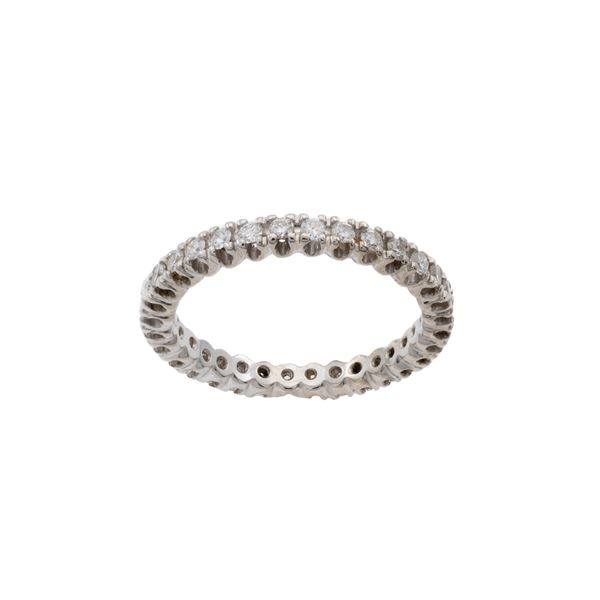 Anello fede in oro bianco 18kt e diamanti