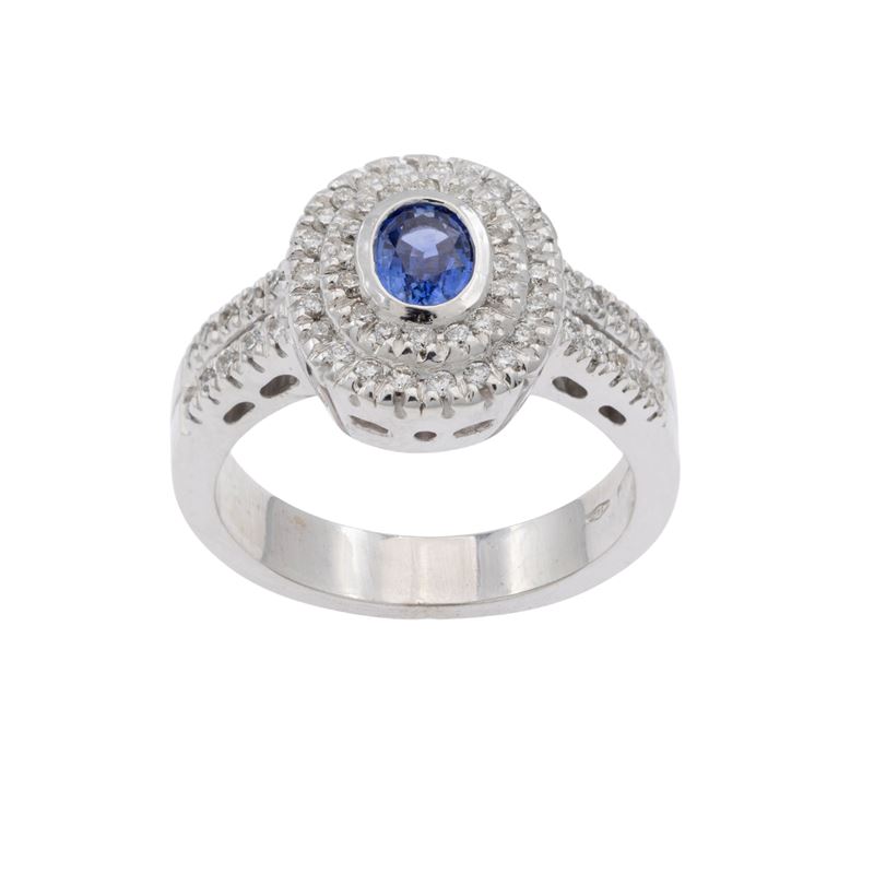 Anello in Oro Bianco 18kt Zaffiro e Diamanti