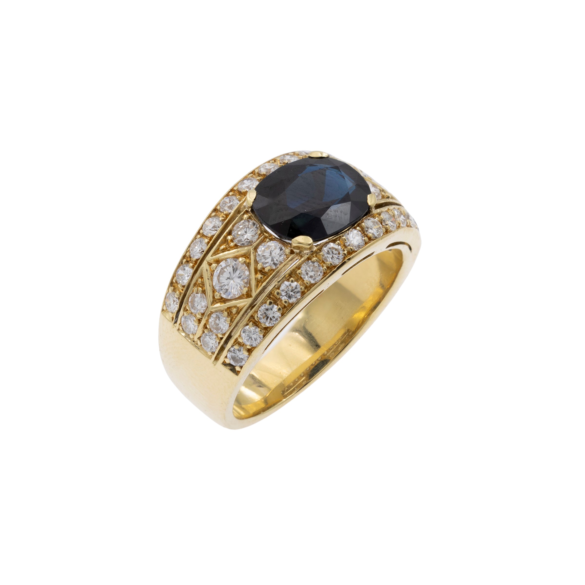 Anello in Oro Giallo 18kt Zaffiro e Diamanti