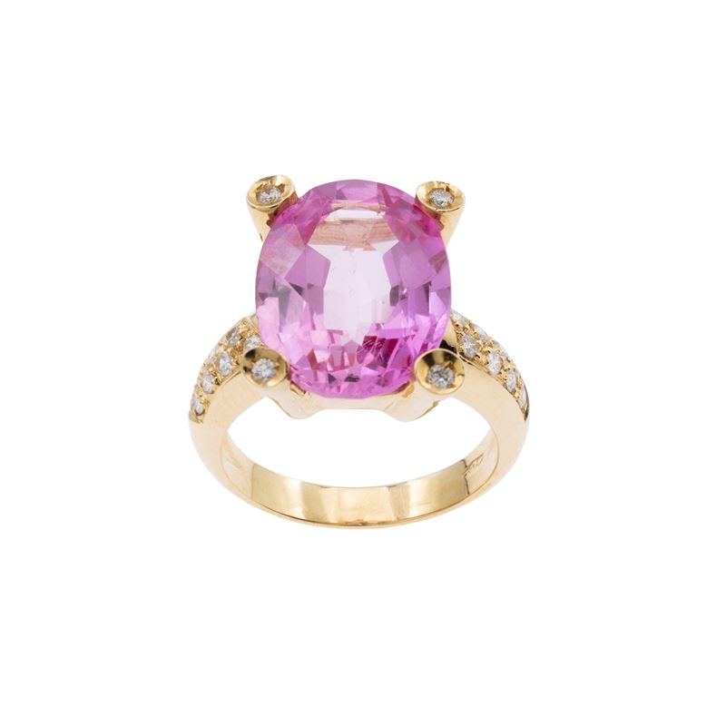 Anello in oro giallo 18kt rubellite e diamanti