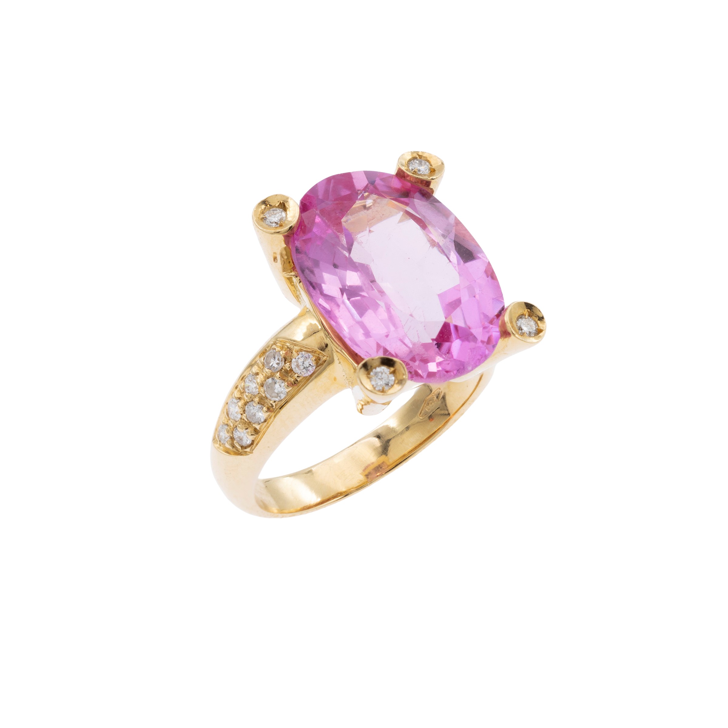 Anello in oro giallo 18kt rubellite e diamanti