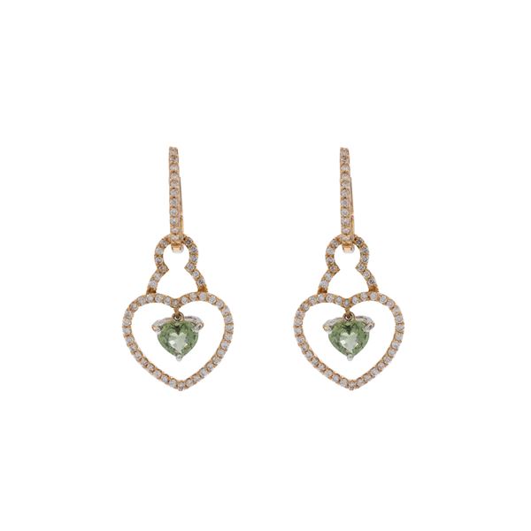 Orecchini pendenti cuori in oro rosa 18kt