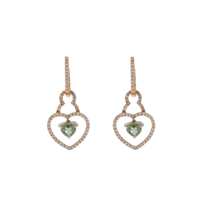 Orecchini Pendenti Cuori in Oro Rosa 18kt