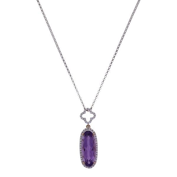 Collana con pendente in oro rosso e bianco 18kt con ametista