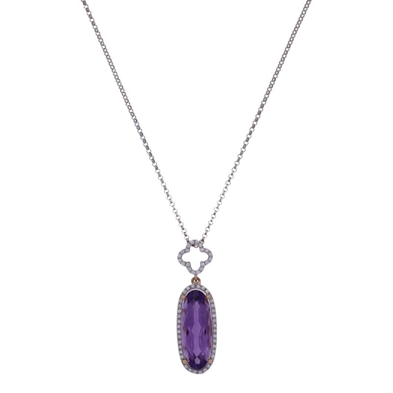 Collana con Pendente in Oro Rosso e Bianco 18kt con Ametista