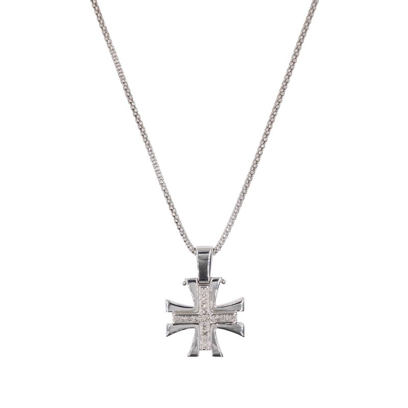 Collana con croce pendente in oro bianco 18kt e diamanti