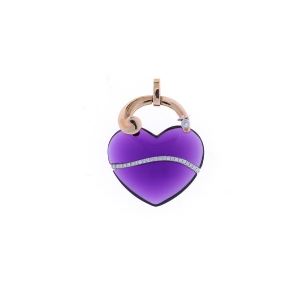 18kt yellow and white gold pendant, amethyst heart