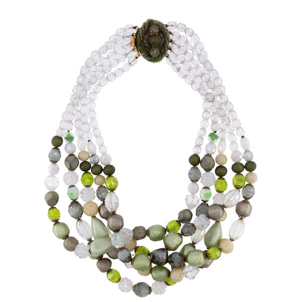 Collana bijou vintage in metallo dorato e pietre in resina colorata