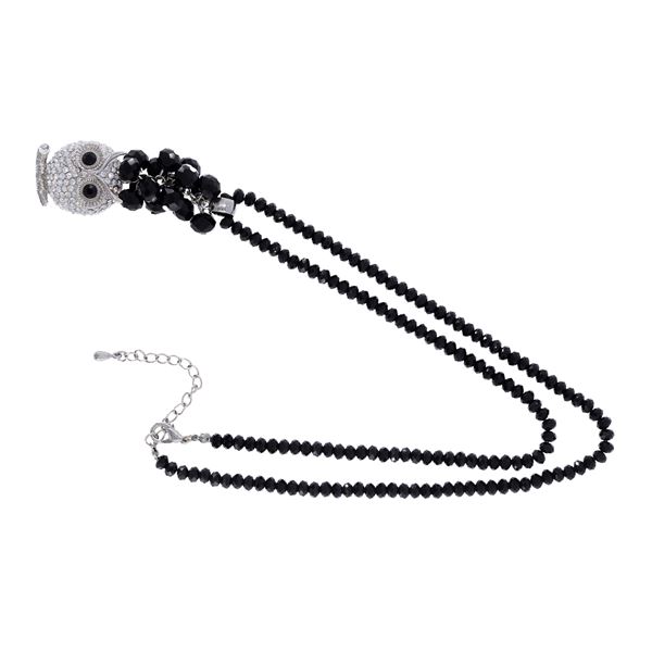 Collana bijou vintage in metallo argentato resina nera e strass