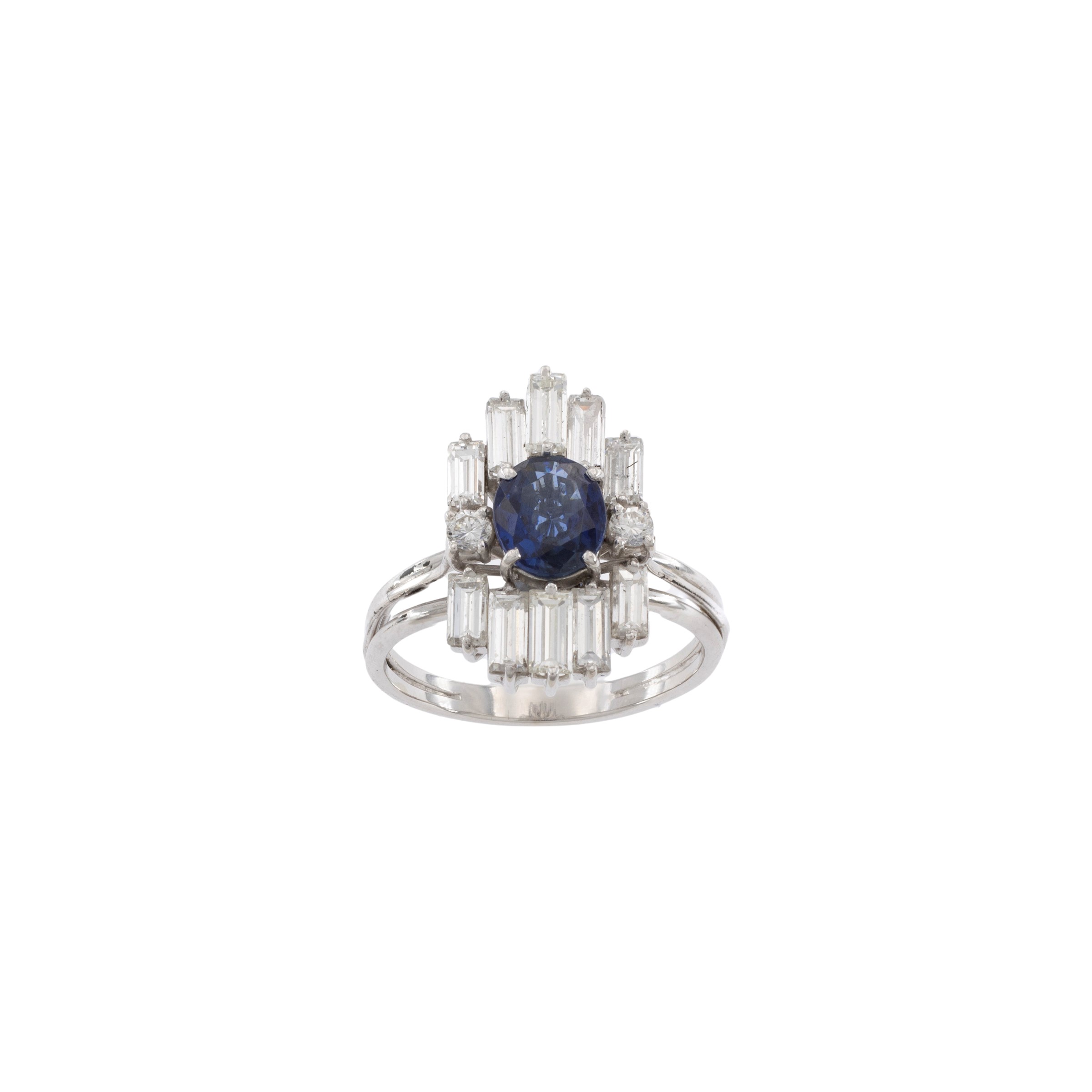 Anello in Oro Bianco 18kt Zaffiro e Diamanti