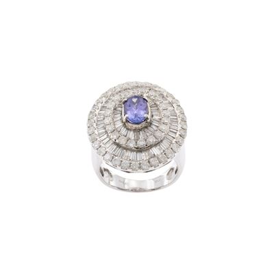 Anello in Oro Bianco 18kt Zaffiro Naturale e Diamanti