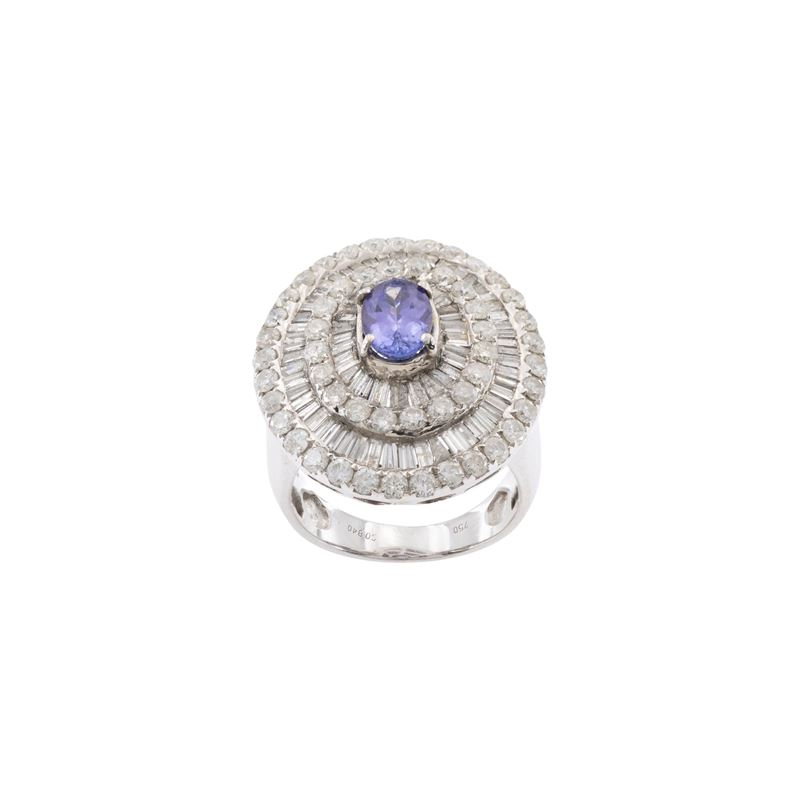 Anello in Oro Bianco 18kt Zaffiro Naturale e Diamanti