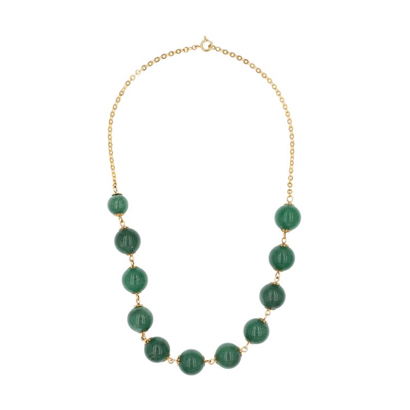 Collana in oro giallo 18kt e sfere di giada nefrite a gradazione