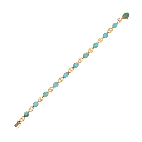 Bracciale in oro giallo 18kt e turchesi naturali