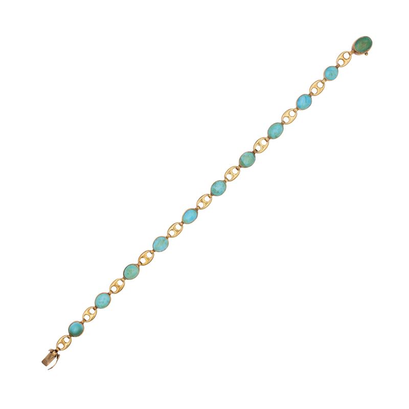Bracciale in Oro Giallo 18kt e Turchesi Naturali