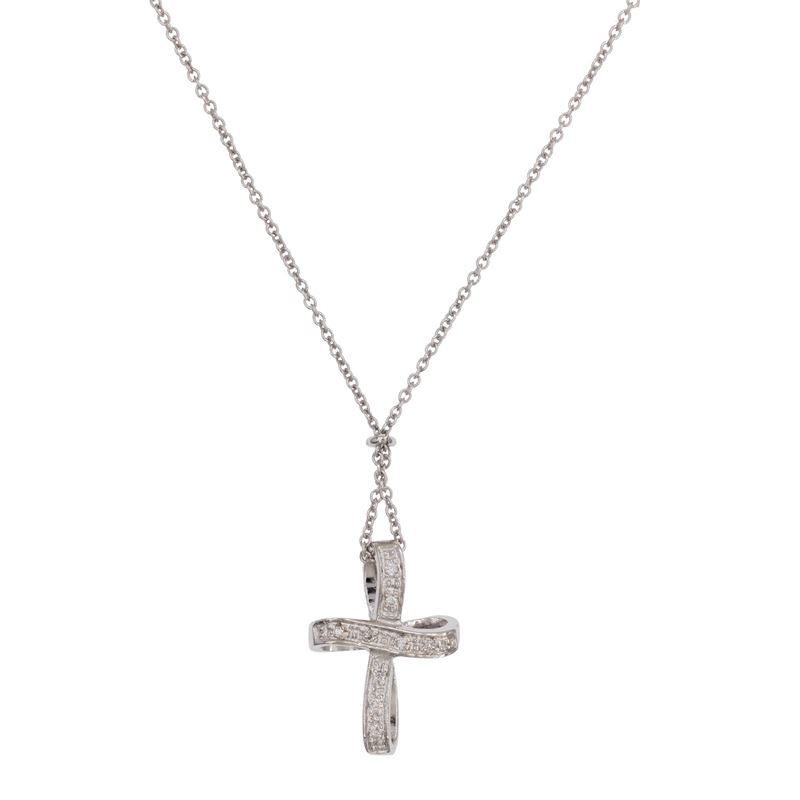 Collana con Pendente a Croce in Oro Bianco 18kt e Diamanti