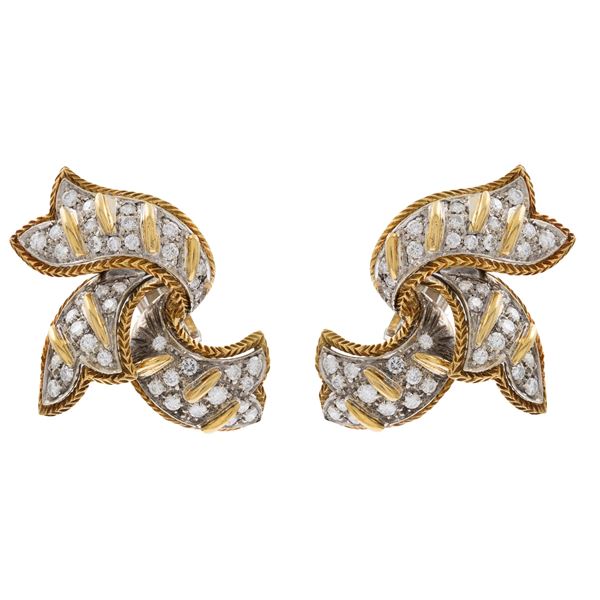 18kt yellow and white gold and diamonds lobe earrings