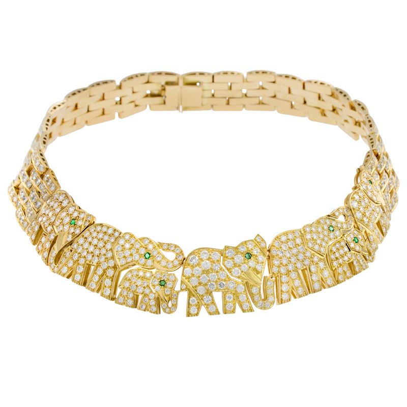 Girocollo elefanti in oro giallo 18kt e diamanti