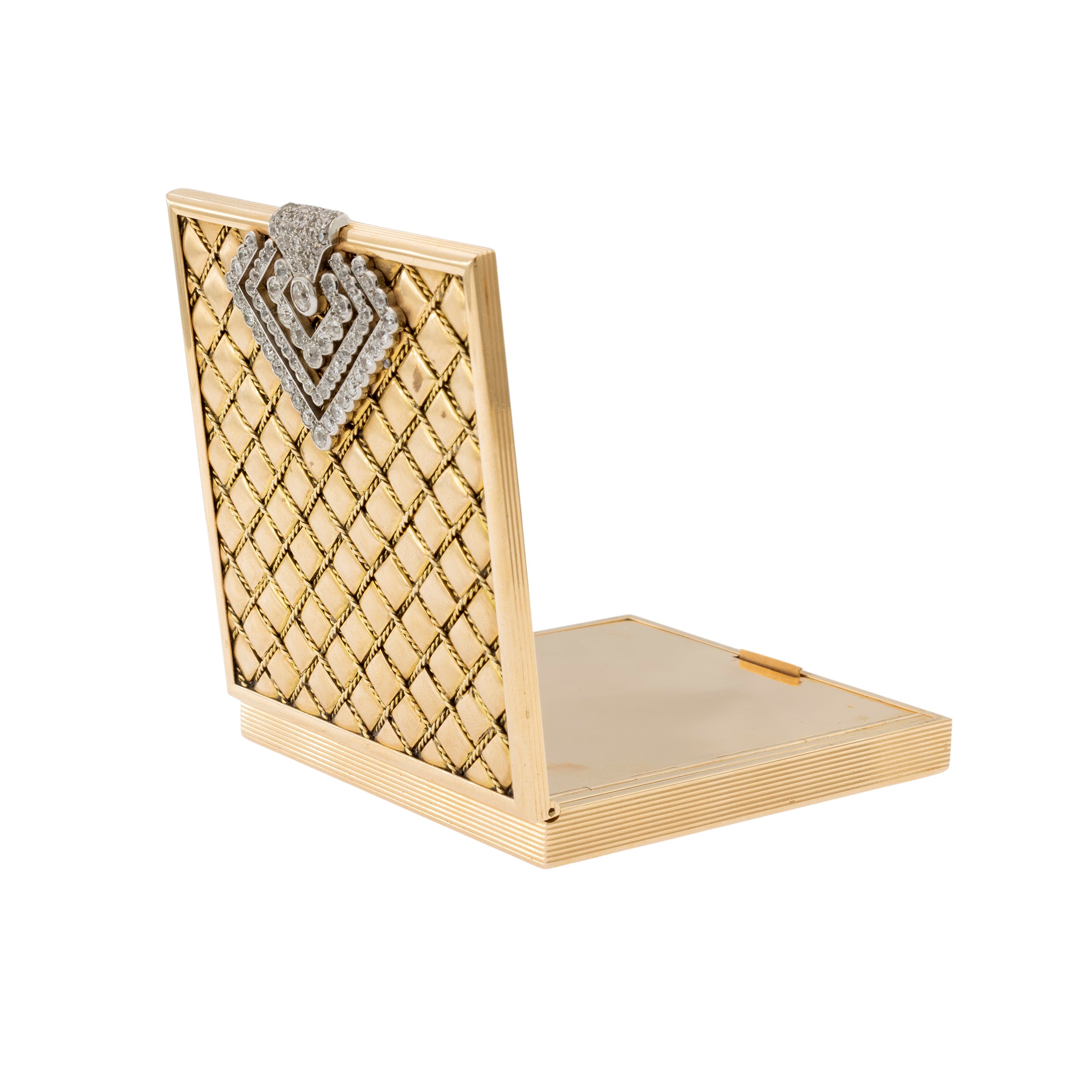 Trousse portacipria e portarossetto in oro giallo 18kt con diamanti