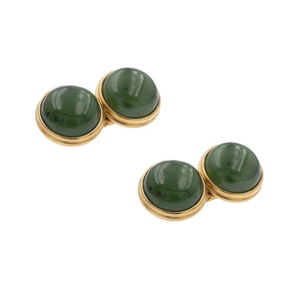 Gemelli in oro giallo 18kt e giada