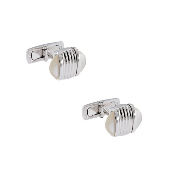 Gemelli in oro bianco 18kt e madreperla