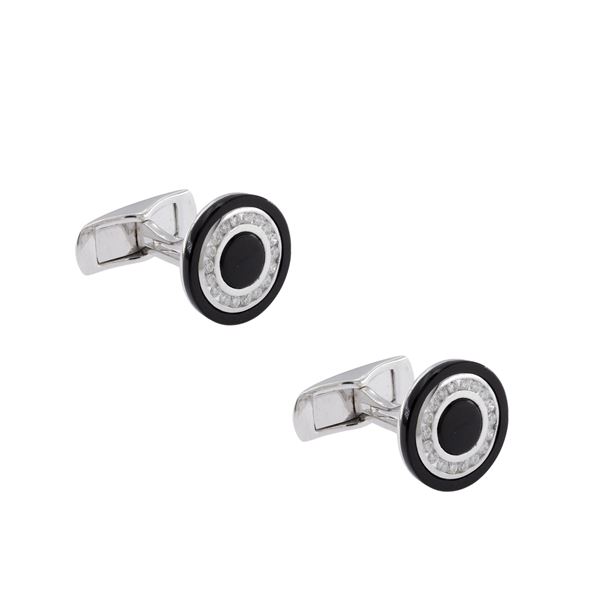 Gemelli in oro bianco 18kt onice nero e diamanti