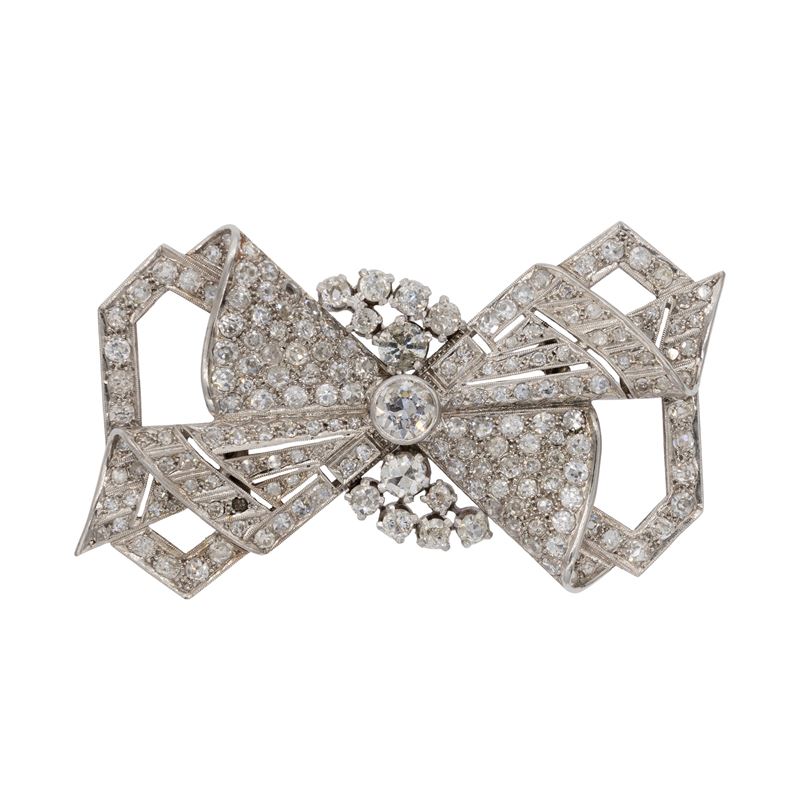 Spilla Fiocco in platino e diamanti