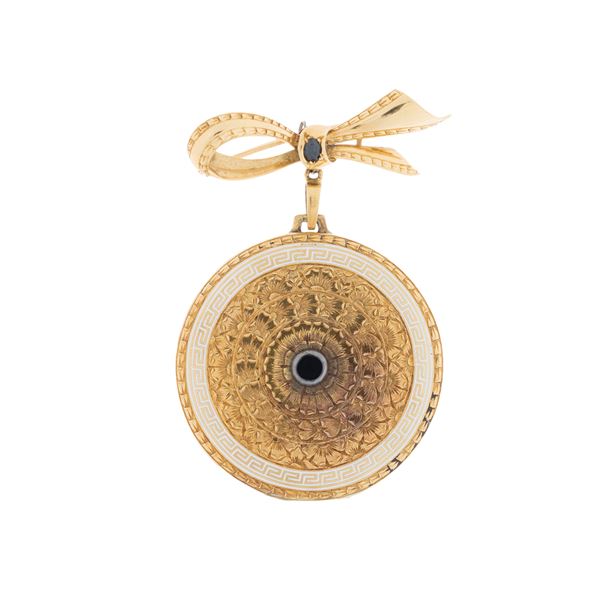 Spilla fiocco con pendente portaritratto  (anni 40/50)  - Asta Gioielli e Orologi - Colasanti Casa d'Aste