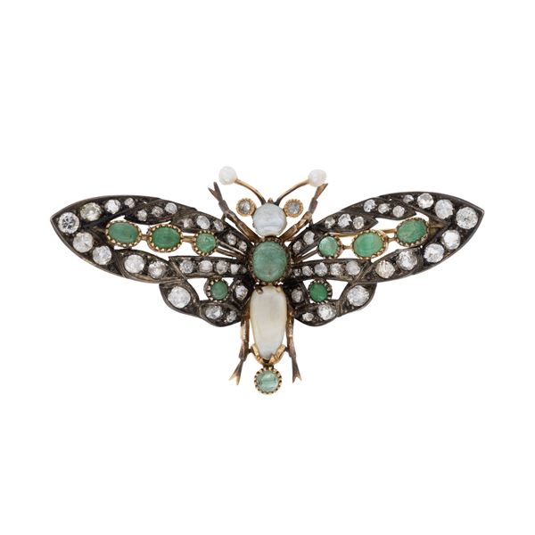 Antica spilla farfalla in oro e argento  (primi '900)  - Asta Gioielli e Orologi - Colasanti Casa d'Aste
