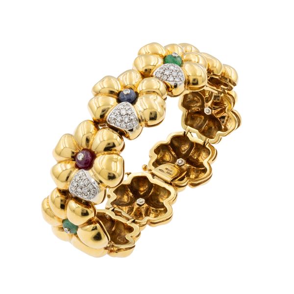Bracciale fiori in oro giallo 18kt