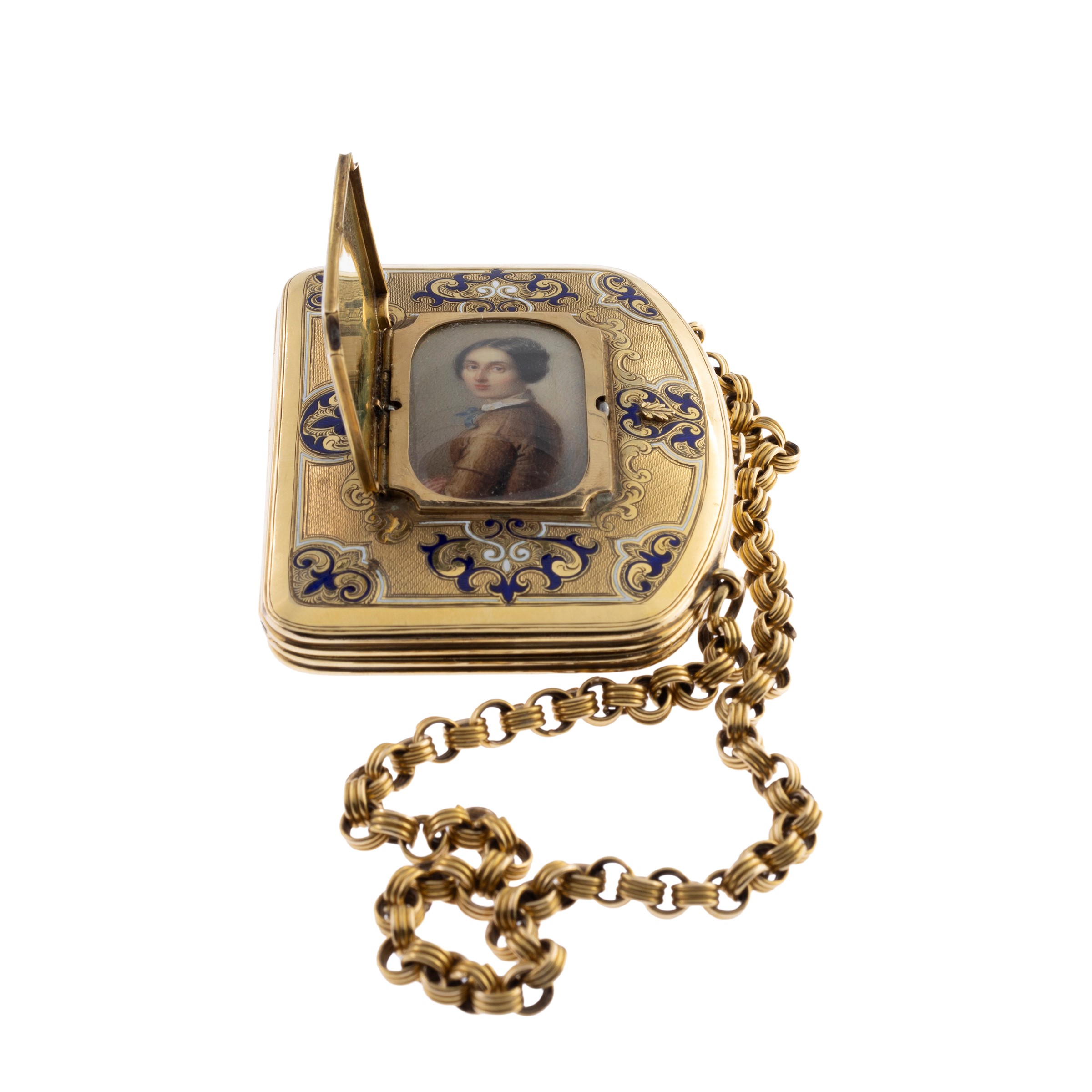 Bourse chatelaine in oro giallo 18kt e smalto policromo