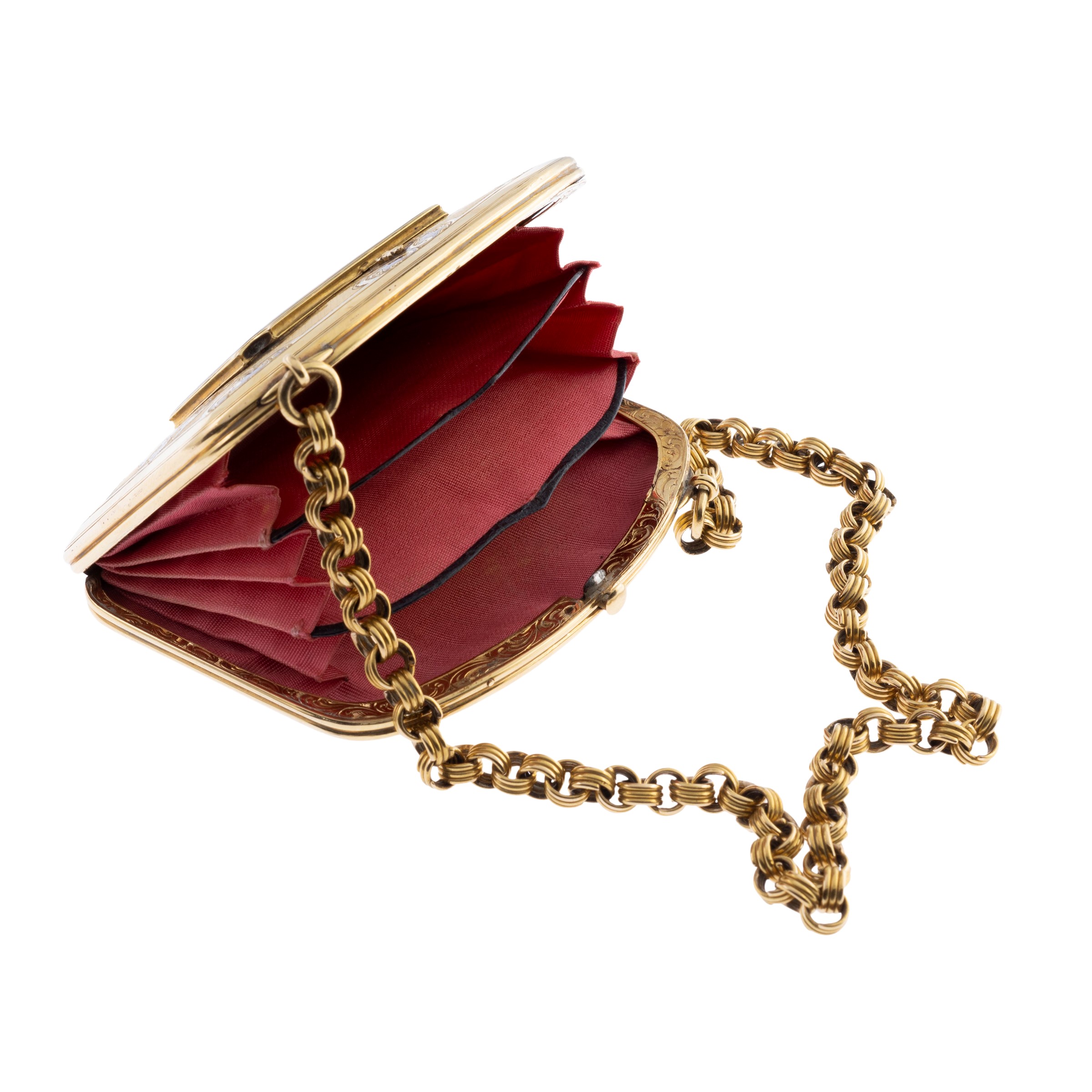 Bourse chatelaine in oro giallo 18kt e smalto policromo