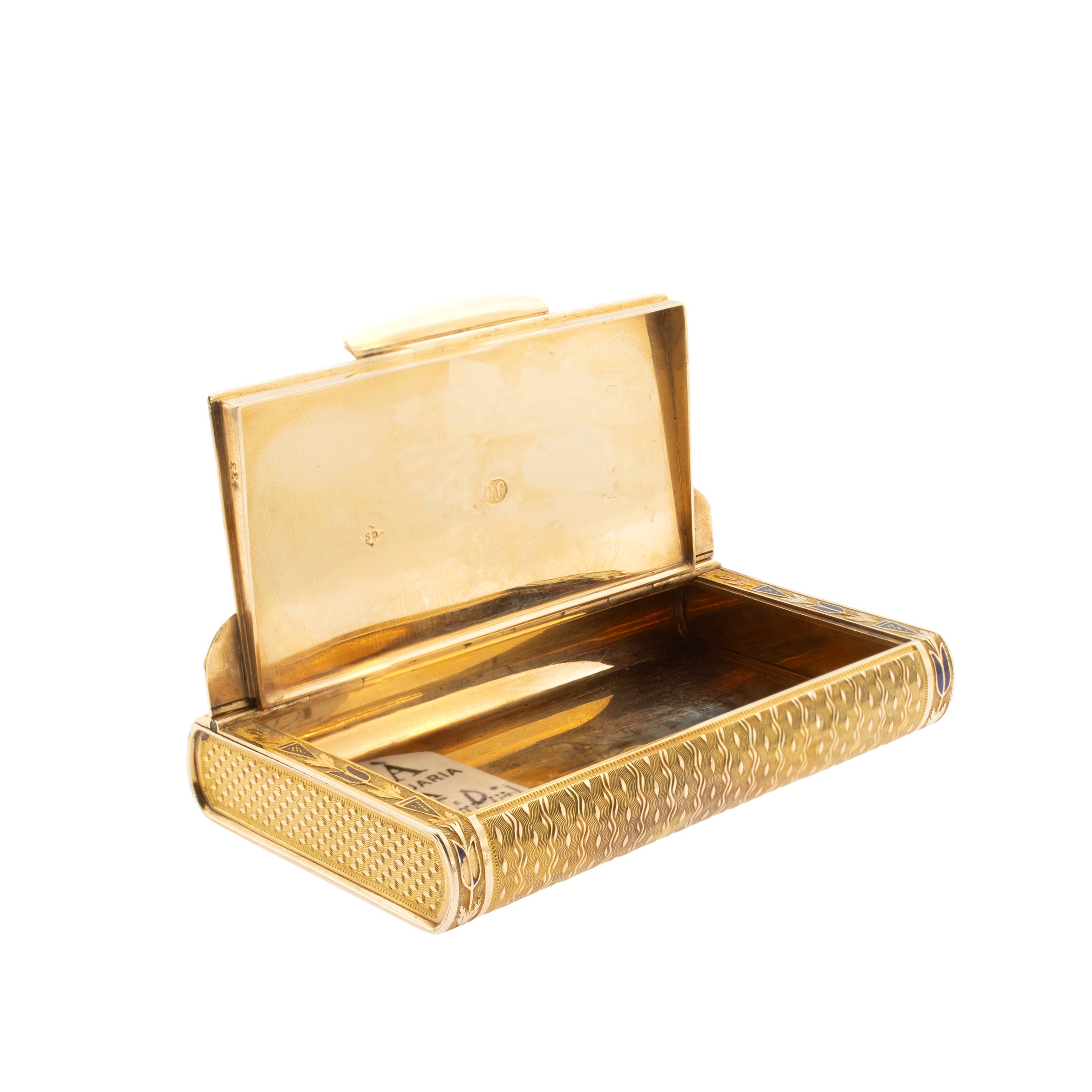 Piccola trousse in oro giallo 18kt e smalto blu