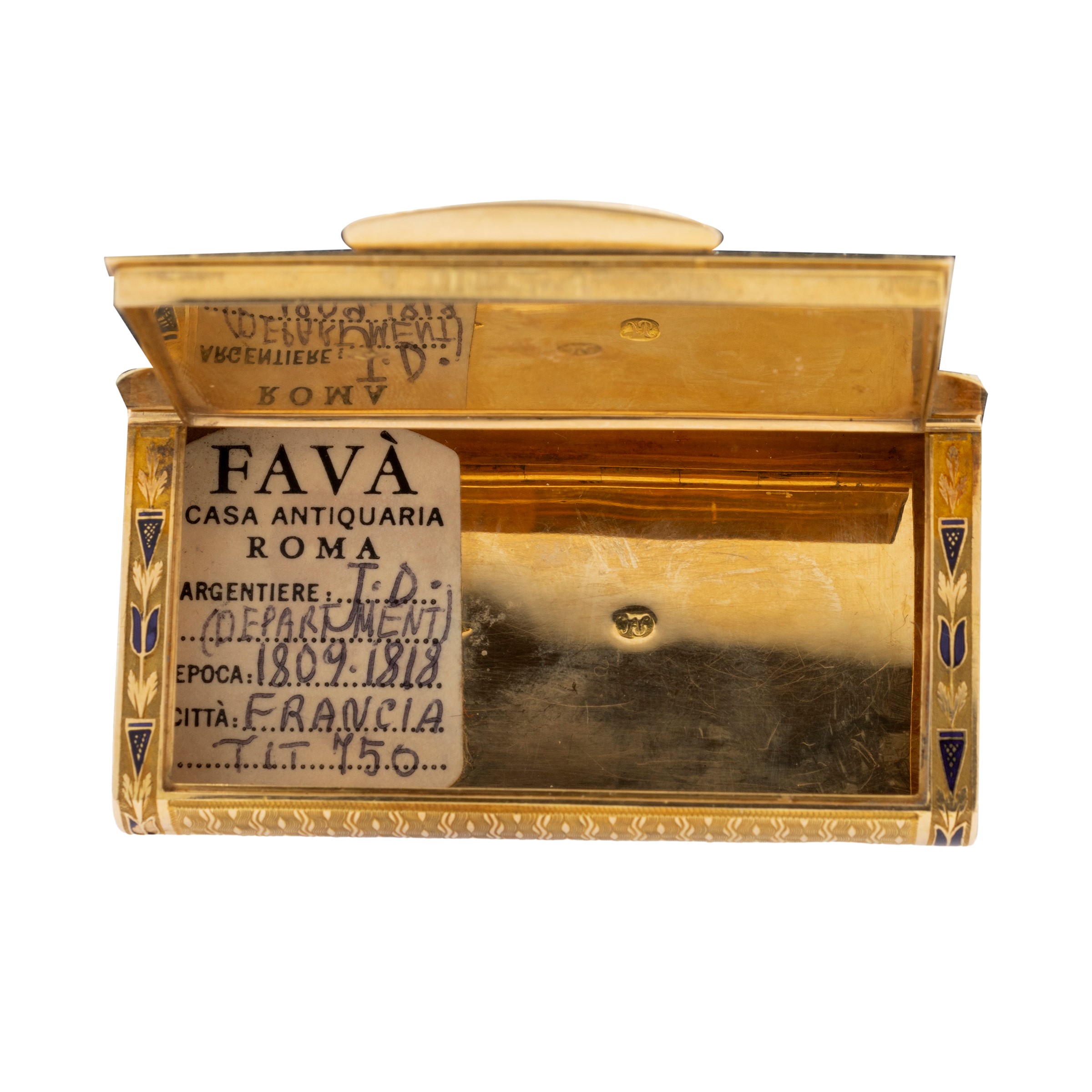 Piccola trousse in oro giallo 18kt e smalto blu