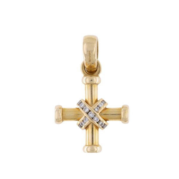 Bulgari pendente Croce in oro giallo 18kt