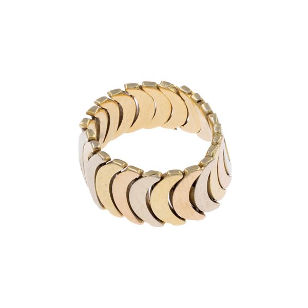 Anello mezzelune a fascia morbida in oro a tre colori 18kt