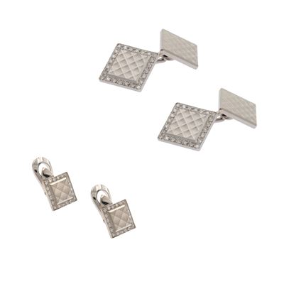 Set di Gemelli da Sparato in Oro Bianco 18kt e Diamanti