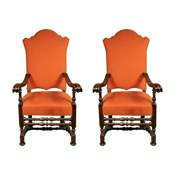 Pair of walnut high chair seats  (Italy, 18th-19th century)  - Auction Old Master Paintings and Fine Art - Colasanti Casa d'Aste