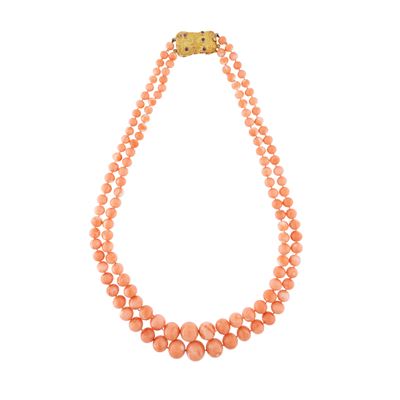 Collana a Due Fili di Sfere in Corallo Rosa