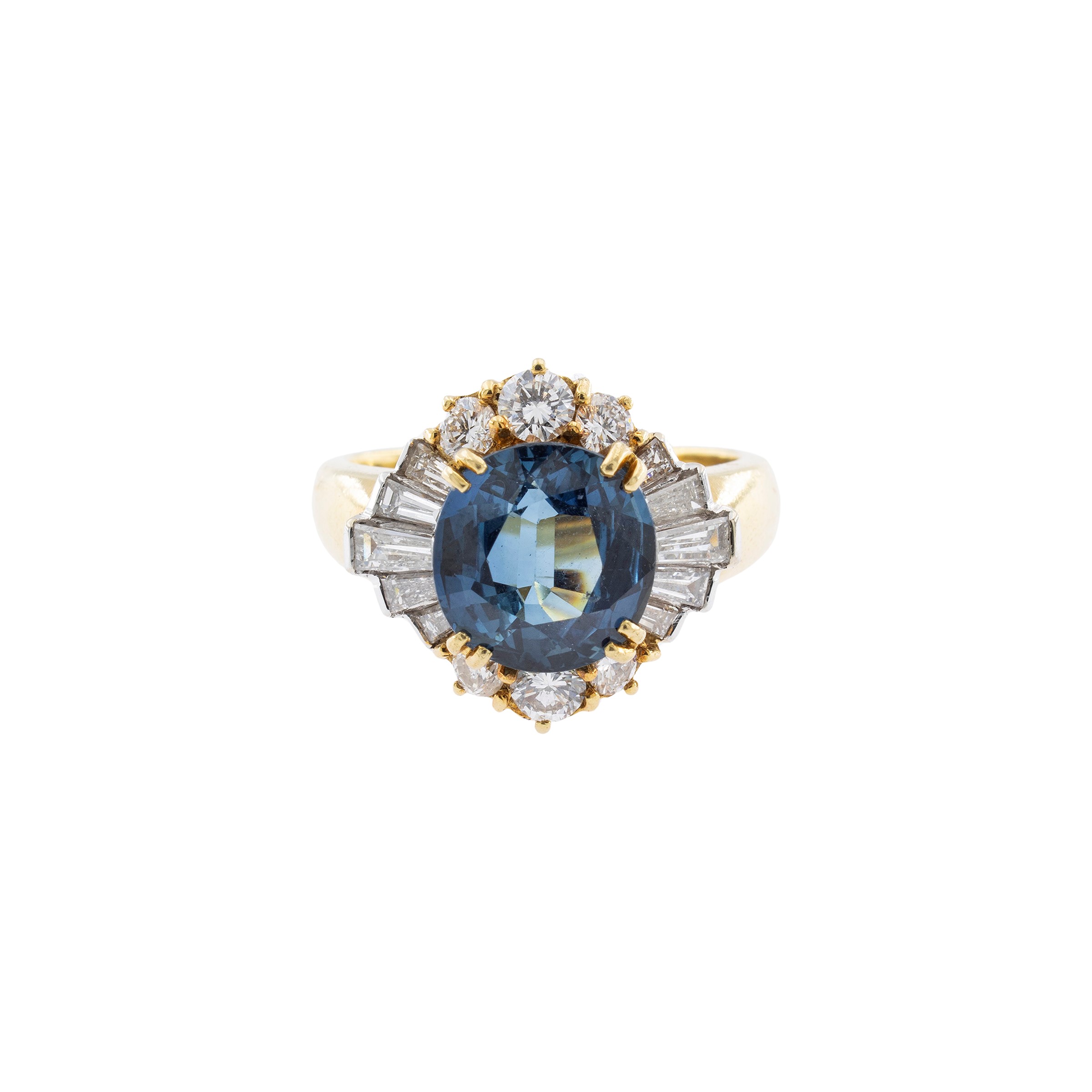 Anello in Oro Giallo 18kt con Zaffiro Naturale e Diamanti