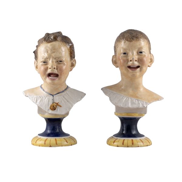 Couple of majolica busts  (Italy, late 19th - early 20th century.)  - Auction Old Master Paintings and Fine Art - Colasanti Casa d'Aste